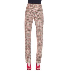 Akris Punto Francoise Houndstooth Jacquard Slim Leg Pants Cream Red Blue Sz US 8